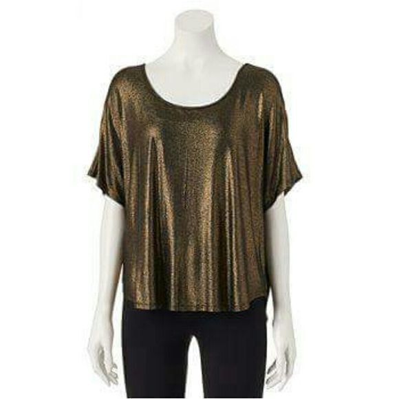Juicy Couture Shimmering Metallic Short Sleeve Top with Open Back Detail Blouse - Picture 2 of 14